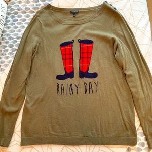 Olive Green Sweater with Red Boots Design